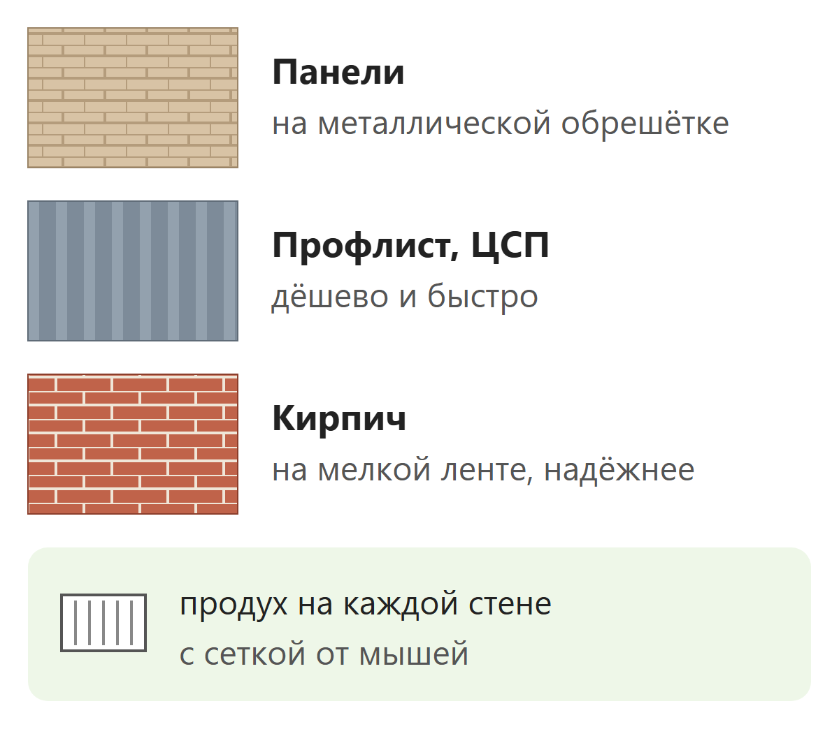 Три варианта цоколя каркасного дома на сваях: панели, профлист, кирпич на ленте