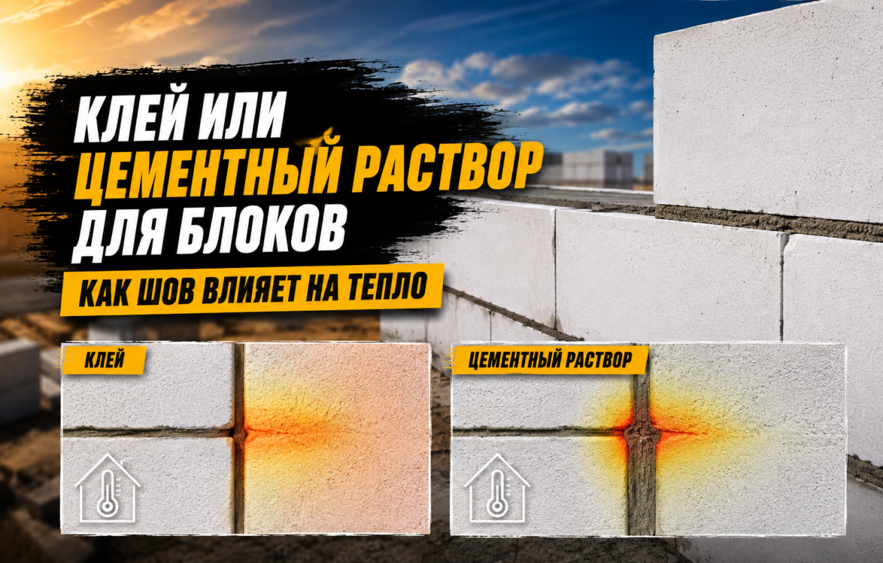 Клей или цементный раствор для кладки блоков. Как толщина шва влияет на теплопотери